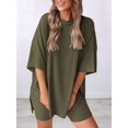 thumbnail image 3 of Women's two-piece casual suit summer casual loose shirt cycling shorts match airport travel wear  Green S, 3 of 6