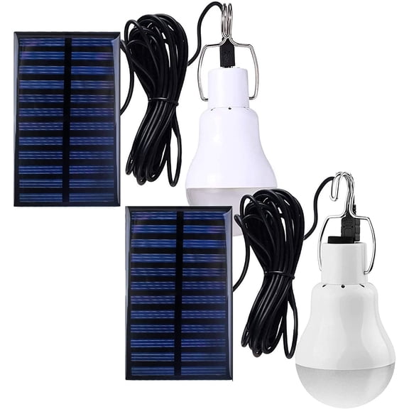 2 PCS Outdoor Lights, Solar LED Light Bulbs for Indoor Home and Chicken Coop, Waterproof Camping Lamps for Tent, Rechargeable Solar Lights for Shed Night, Emergency Power Outage and Outside, White