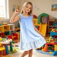 thumbnail image 4 of Bmisegm Kids Dress Summer Floral Tiered Ruffle Spaghetti Strap Soft Cute A Line Nightgown for Girls Birthday Sleepwear Party Midi Summer Dress 5-14 Years 01_Light Blue,9-10 Years, 4 of 6