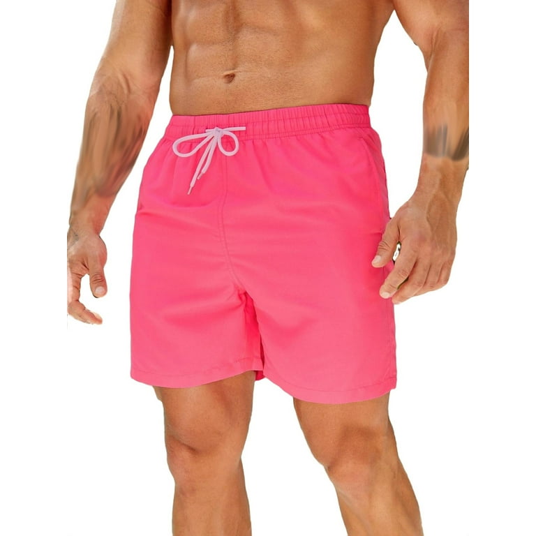 Mens neon pink swim hot sale trunks