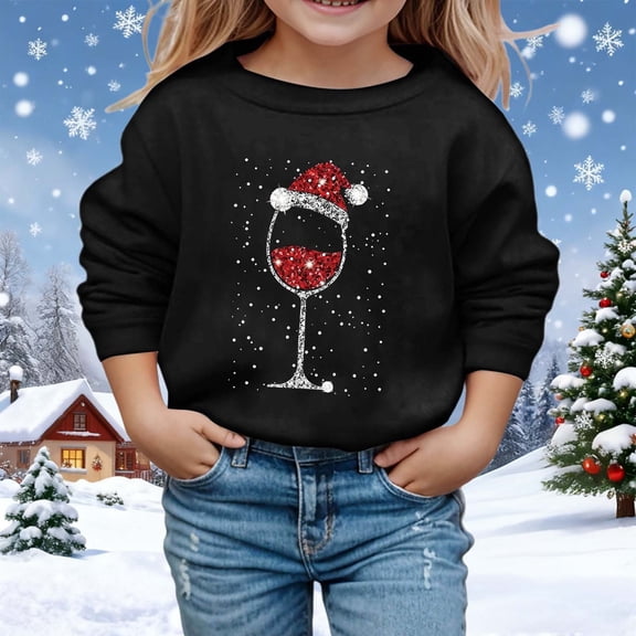 Boys Sweatshirts Kids Christmas Pullover Hoodless Long Sleeve Wear Black 4-5 Years