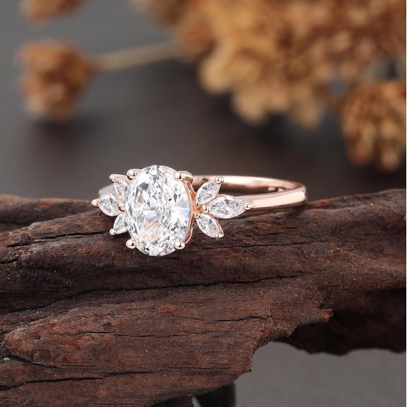 Oval Cut Engagement Ring, Marquise Cut Wedding Ring, Rose Gold Bridal Ring, Anniversary Ring Women