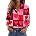 thumbnail image 2 of TaTaai Ladies Satin Blouse Long Sleeve Valentines Day Print Button Down Lapel Collar Silky Shirt Loose Fit Romantic Top Gift, 2 of 7