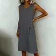 thumbnail image 5 of fheaev Women's Midi Dress Sleeveless Crew Neck Button Pocket Loose Casual Summer for Everyday Gray S, 5 of 7