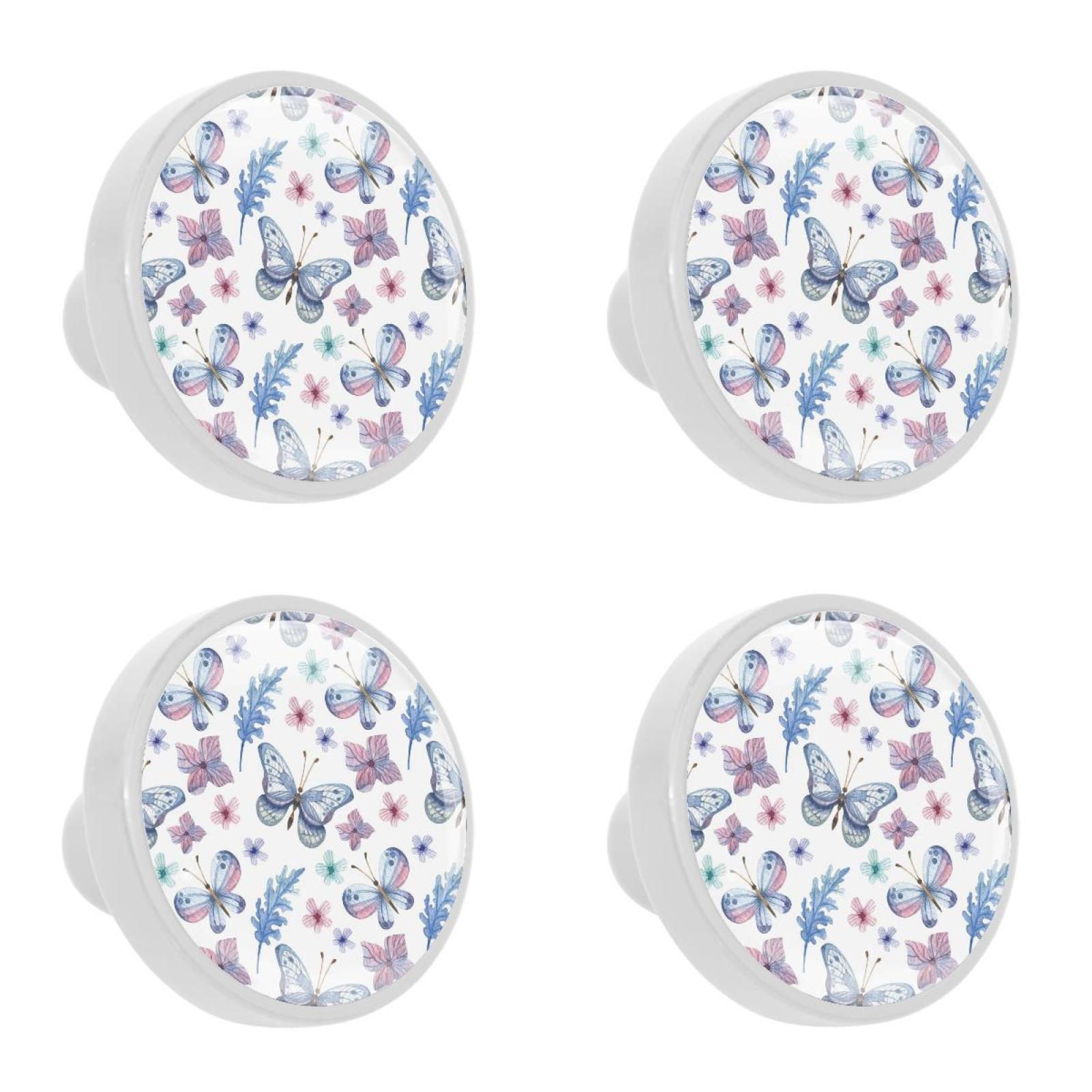 Ownta 4Pcs Kitchen Knob Round Flowers Watercolor Butterflies