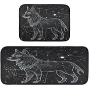 Bestwell Wolf Drawing 2 Pieces Kitchen Rugs and Mats Sets,Non Slip Absorbent Floor Mat for Kitchen, Floor Home, Office, Sink, Laundry