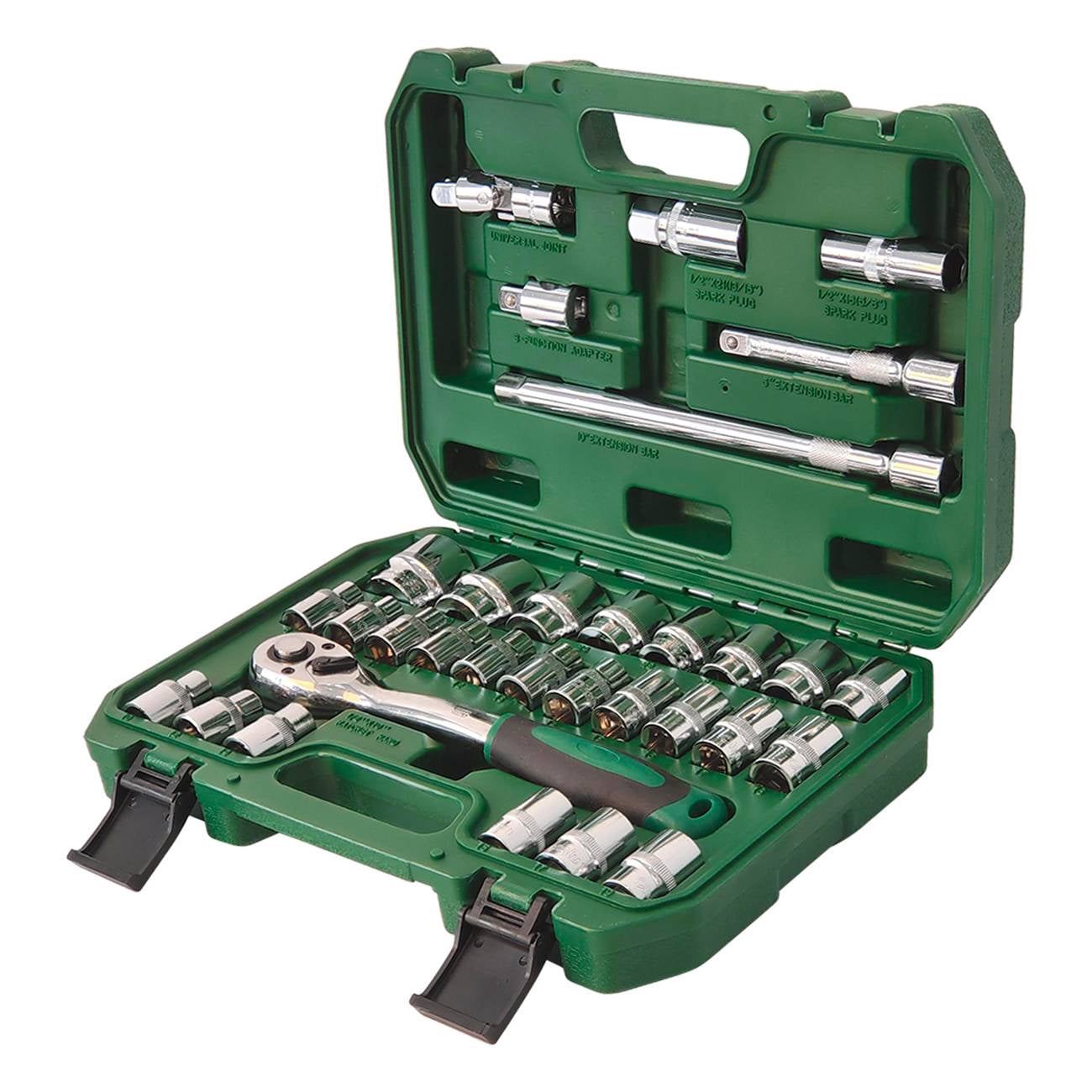 Dawot 32-piece 1/2" Drive Socket Set, Including 25pcs Metric(8-32mmm) Sockets, 1/2-Inch Ratchet, Extension bars and Universal joint