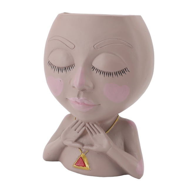 Face Planter Pot, Resin Multipurpose Lightweight Female Face Flower Pot for Indoor Plants
