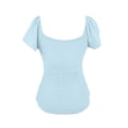 thumbnail image 4 of JIAYUE Women's Shirts Fashion Summer Short Sleeve With Drawstring V-Neck Tie Design Casual Solid Color Tee Leisure Female Tops, 4 of 5