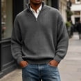 thumbnail image 2 of TOUMENY Men Sweater Stand Collar Long Sleeve Solid Casual Loose Warm Pullover Fall Winter Fashion Half Zip Knit Tops Gray XL, 2 of 7