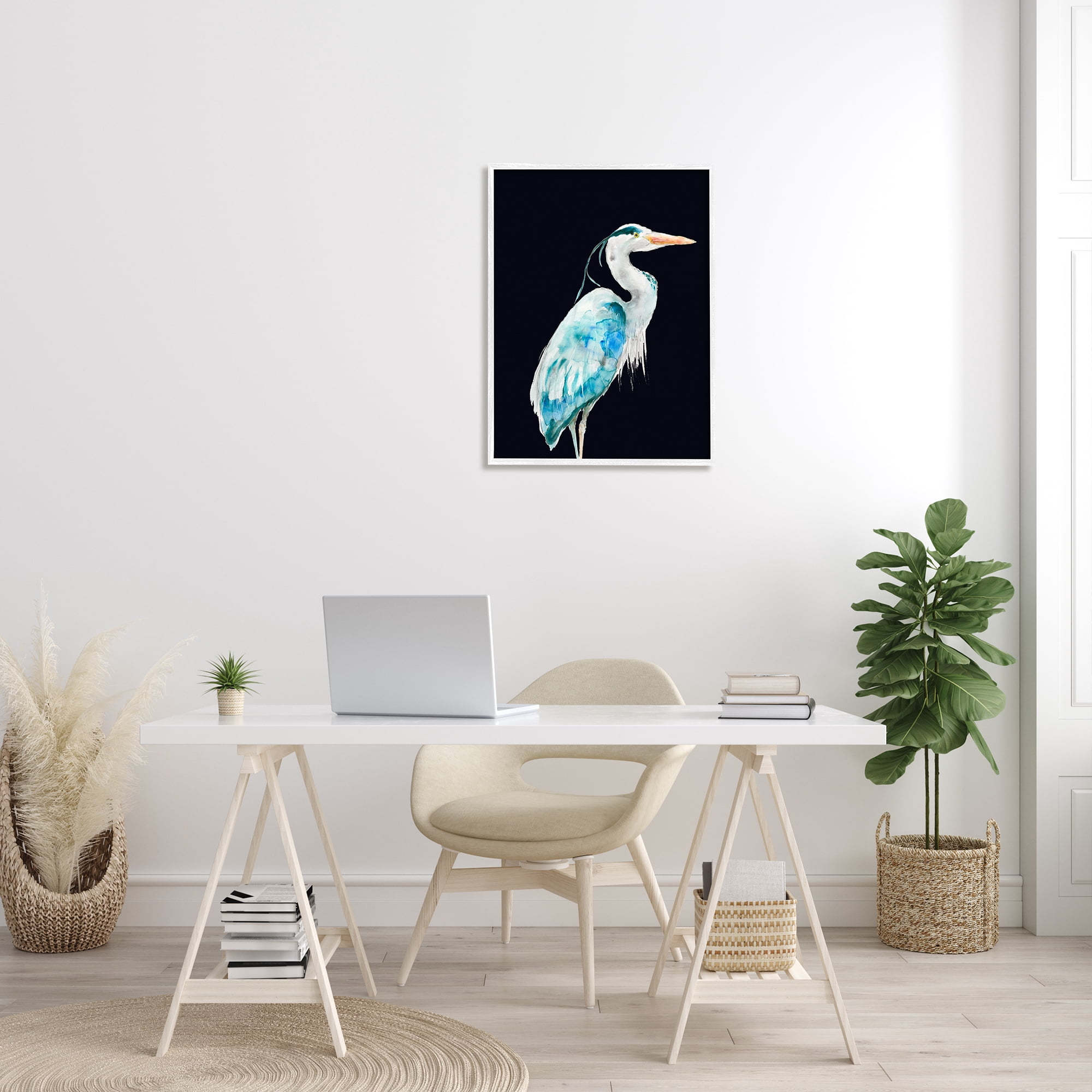 Stupell Industries Blue Heron Pattern Winged Bird over Black, 24 x 30, Designed by Patti Mann