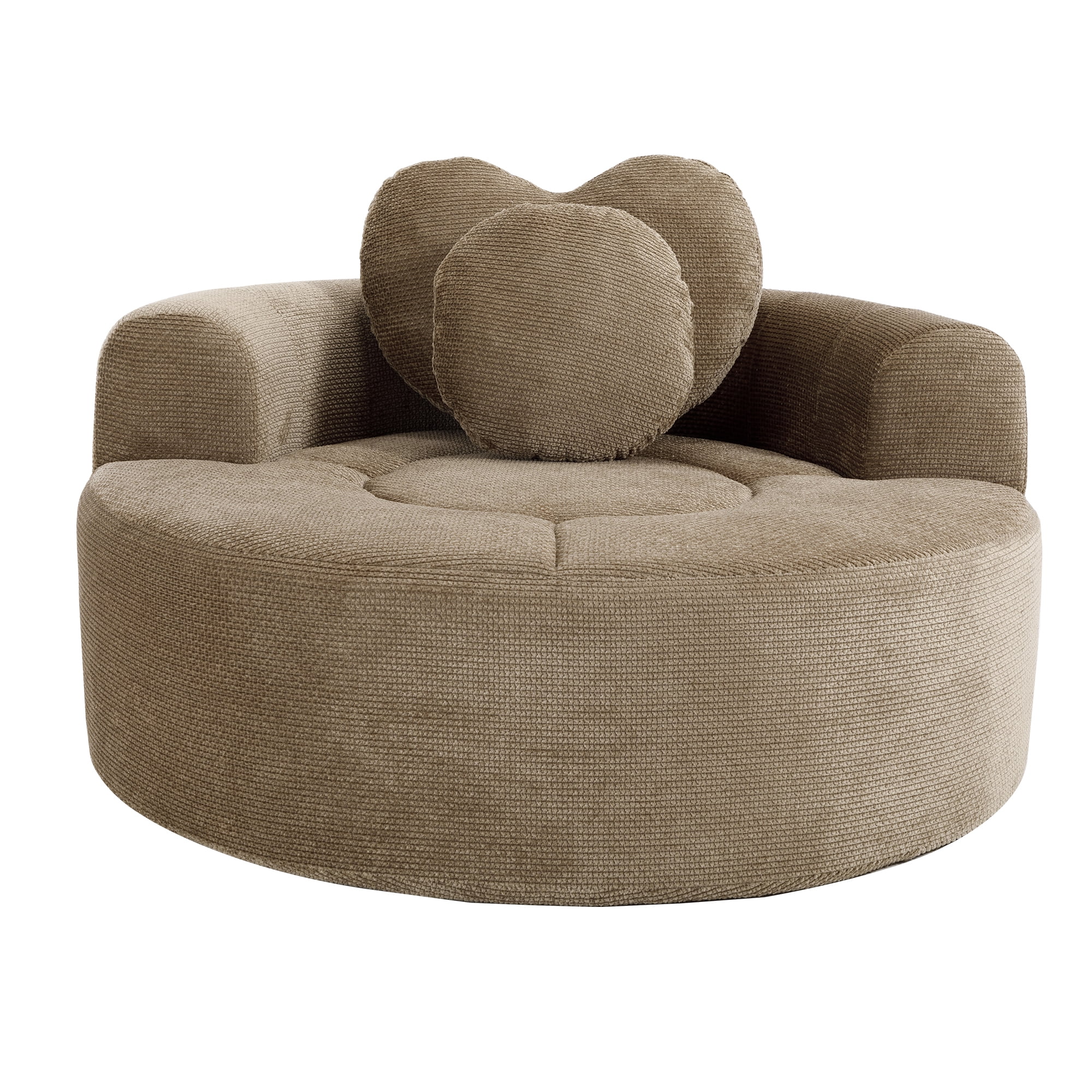 Leumius Oversized Round Chair Lounge Chaise Indoor,Upholstered Round Sofa Bed with Memory Foam,Comfy Cloud Circle Chair with Deep Seat for Living Room Bedroom,No Assembly Required,Brown