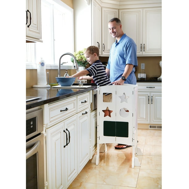 Guidecraft Classic Kitchen Helper Stool White with 2 keepers and Non