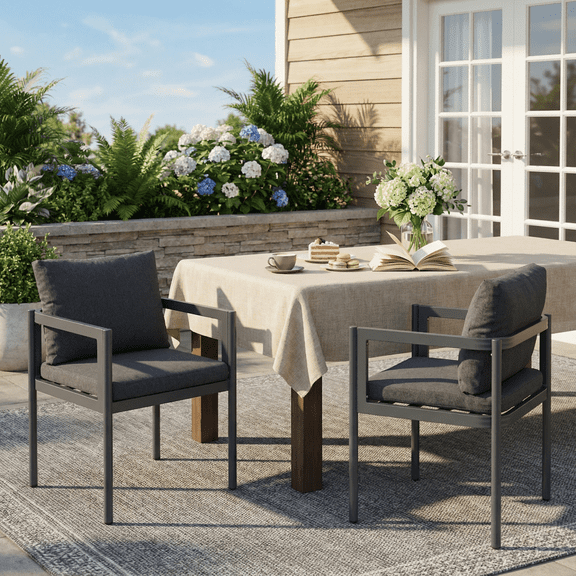 LiviNest All-Weather Patio Dining Chairs Set of 2: 300lbs Weight Capacity - 365-Day Outdoor Use - Grey Aluminum Frame with Fabric Cushions for Patio Deck Garden