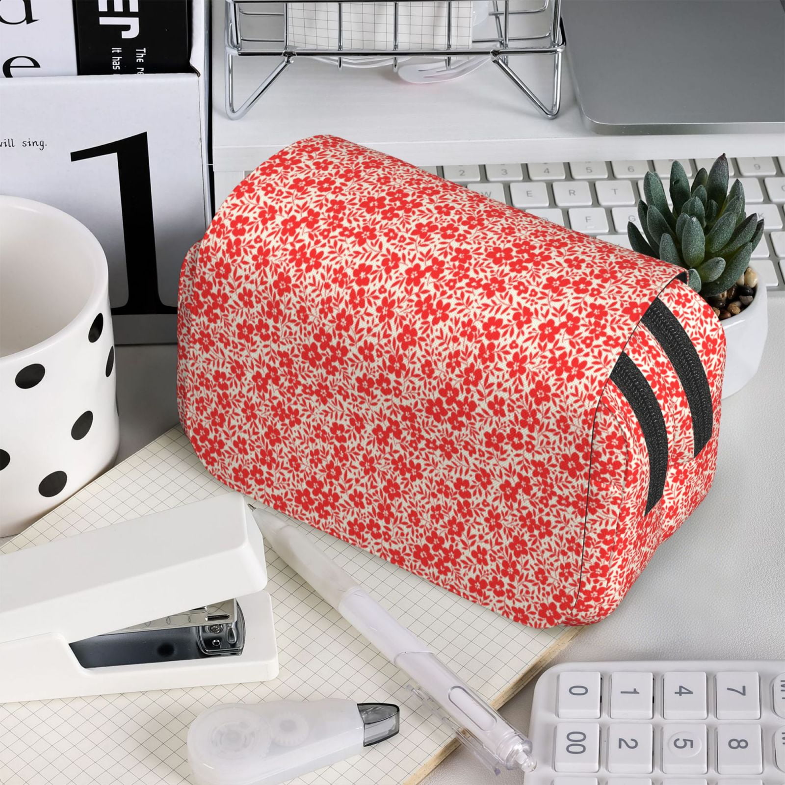 Rateoe Red Pretty Flowers Pattern Double Clamshell Pen Case, Storage Organizer with Two Zipper Compartments– Holds Up to 50 Pencils & Pens