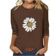 thumbnail image 1 of Blouse pour Femmes T-shirt Imprimé Manches 3/4 Blouse Col Rond Hauts Décontractés, 1 of 1