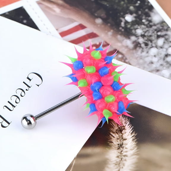 DESIGNICE Vibrating Tongue Ring Stud Barbell Stainless Steel Body Piercing Jewelry (#6)