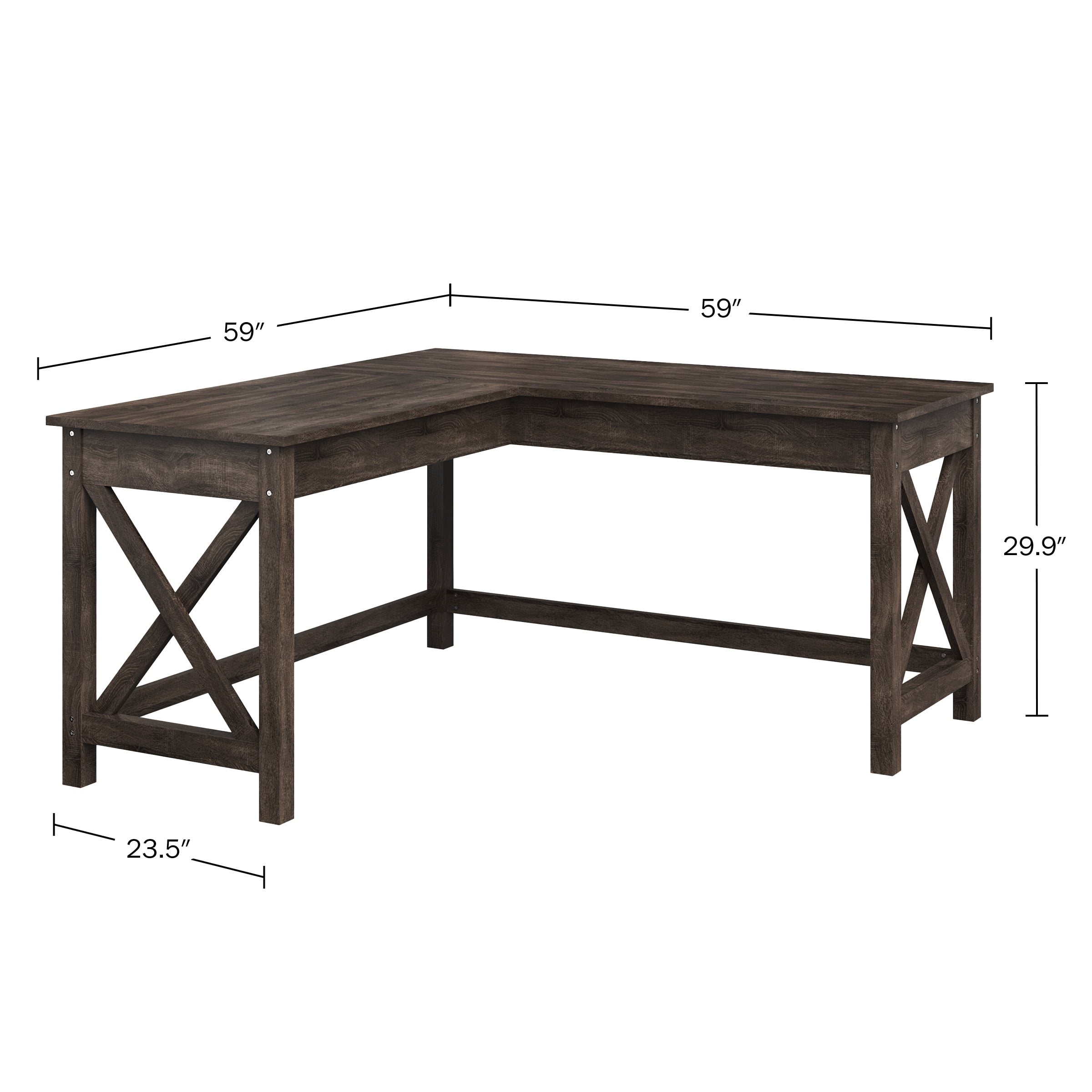 Lavish Home L-Shaped Computer Desk with X-Pattern Legs (Dark Gray Finish)