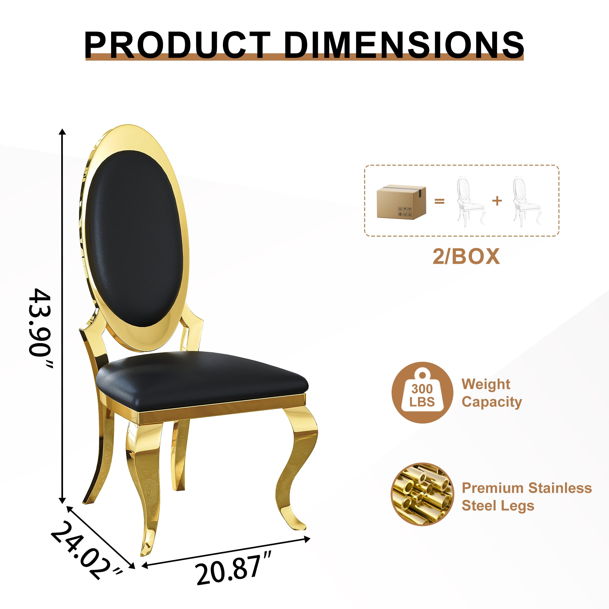 Luxury Dining Chairs Set of 4, Oval Back PU Upholstered Chairs with Stainless Steel Cabriole Legs, Dining Chairs for Kitchen, Living Room, Office