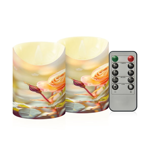 2 PCS Tilted Flameless Candles Flickering LED Lights Battery Operated Candles with Remote Timers for Holiday Decor Beautiful Rose