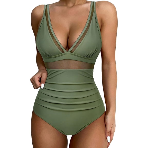 TEVEQ Ladies Beach Fashion Split Flower Print Large Fashion Spli One Piece Swimsuit Women Tummy Control Slimming Cheeky Modest 2025 Trendy Swim Suits for Women 2025 Bathing Suit for Women One Piece