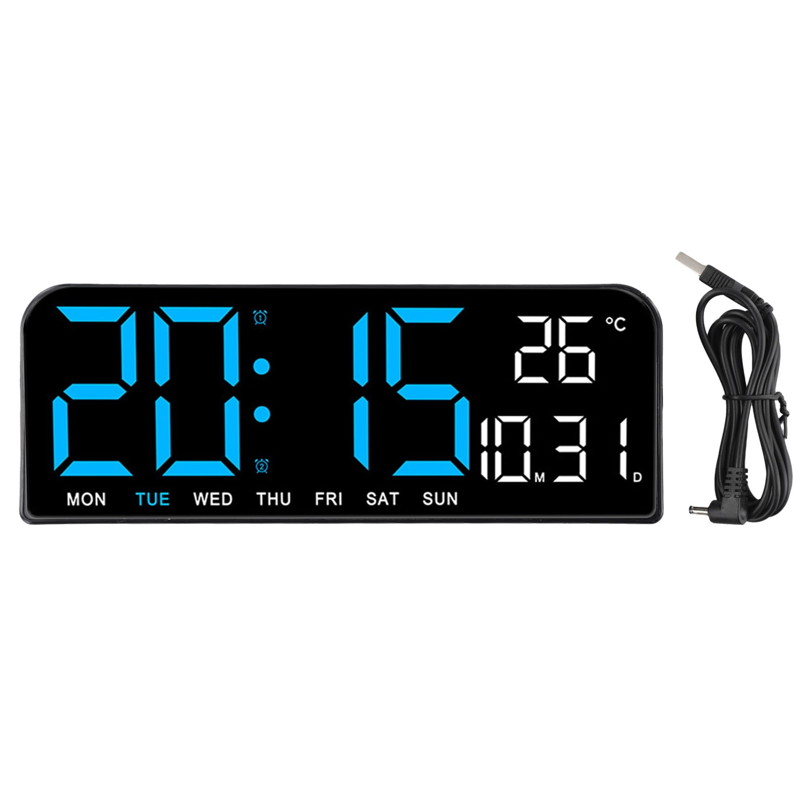 KDJ Large Screen 24*9cm Alarm Clock with Temperature and Timer for Versatile