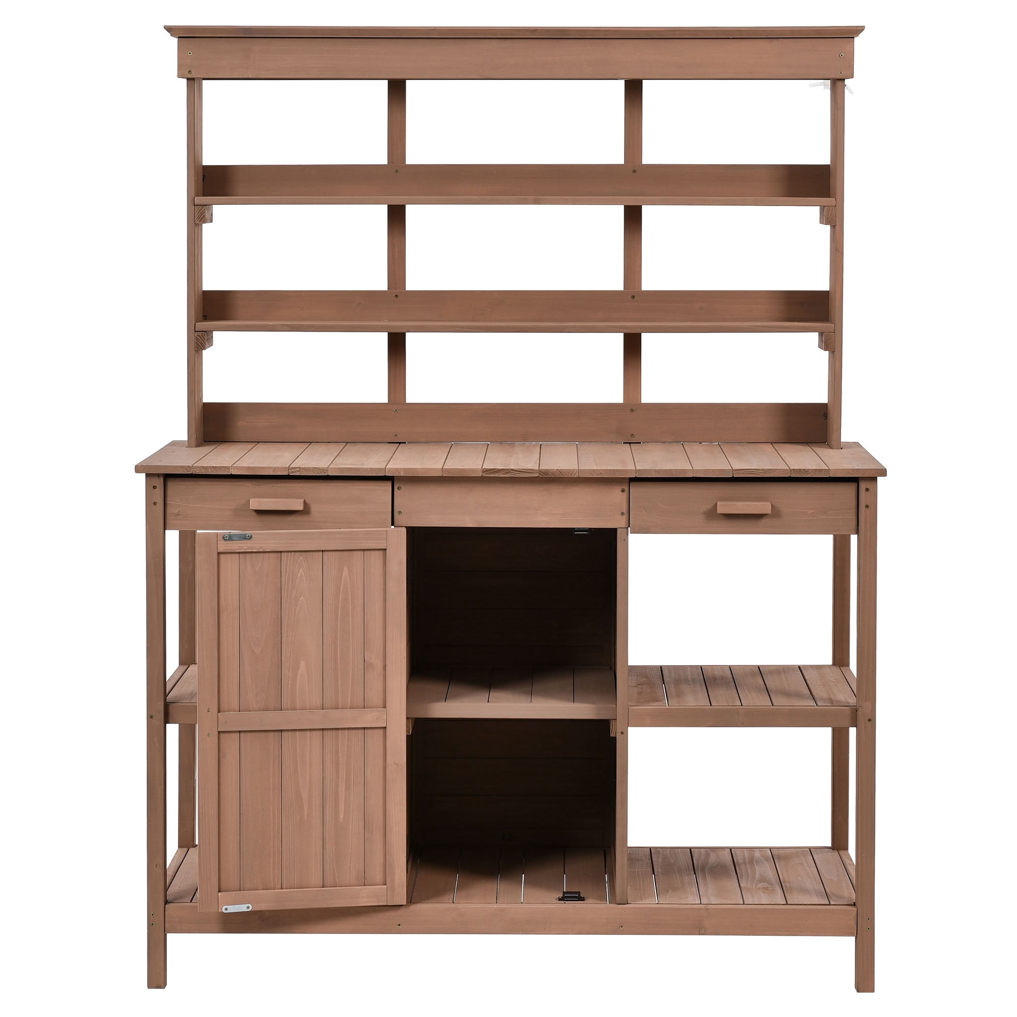 MAYEERTY 66" Tall Outdoor Wood Potting Bench, Large Garden Workstation with 2 Drawers, Cabine for Backyard, Mudroom