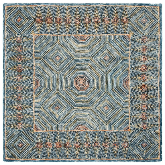 SAFAVIEH Micro-Loop Aleah Medallion Area Rug, Green/Blue, 5' x 5' Square