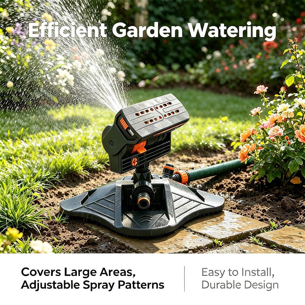 16-Nozzle Oscillating Sprinkler with Dual-Zone Sprinkler Water Timer, Adjustable Mini Turbo Oscillating Water Sprinklers with Large Base for Lawn Yard Garden Watering