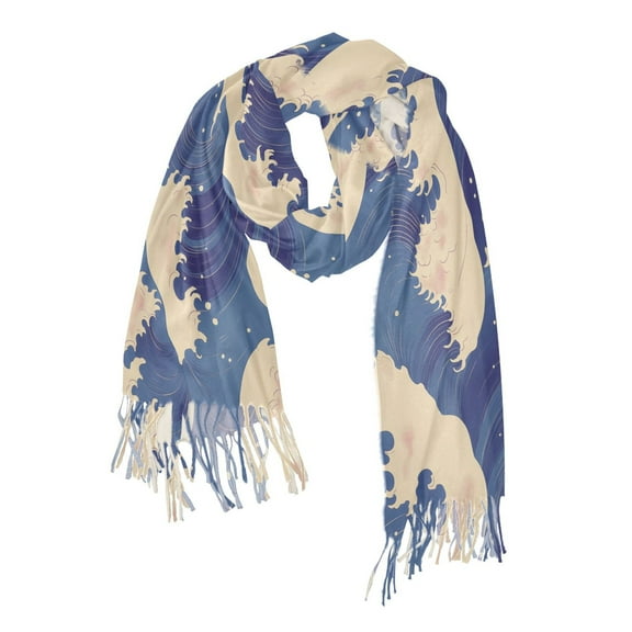 FORMRS Womens Scarf Winter Soft Long Big Warm Shawls Wrap Tassel Scarves, Blue Wave Pattern