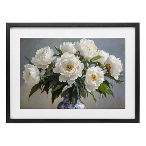 Stupell Industries French Country In Full Bloom White Peonies Black Framed Print Under Glass, 20 x 14, by Petals Prints Design