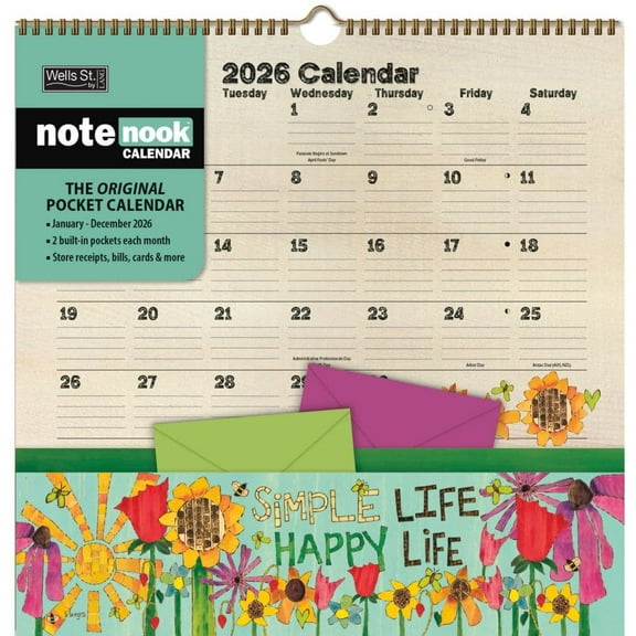 Wells Street by Lang, Peace Of Life 2026 Note Nook, 12'' X 12'', 12-Month Calendar with Wire-O Binding