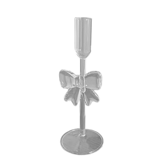 Byujiro Bow-Accented Glass Candle Holder Elegant Taper Stand for Home, Dining Table & Romantic Evenings, Stylish Decor Accent, Perfect for Valentine's & Special Occasions