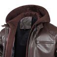thumbnail image 4 of Sevevn Men Faux Leather Jacket Full Zip Up Detachable Knit Hood Regular Fit Faux Leather Fabric Chest Zip Pocket Side Zip Pockets Straight Cuffs For Casual Wear, 4 of 5