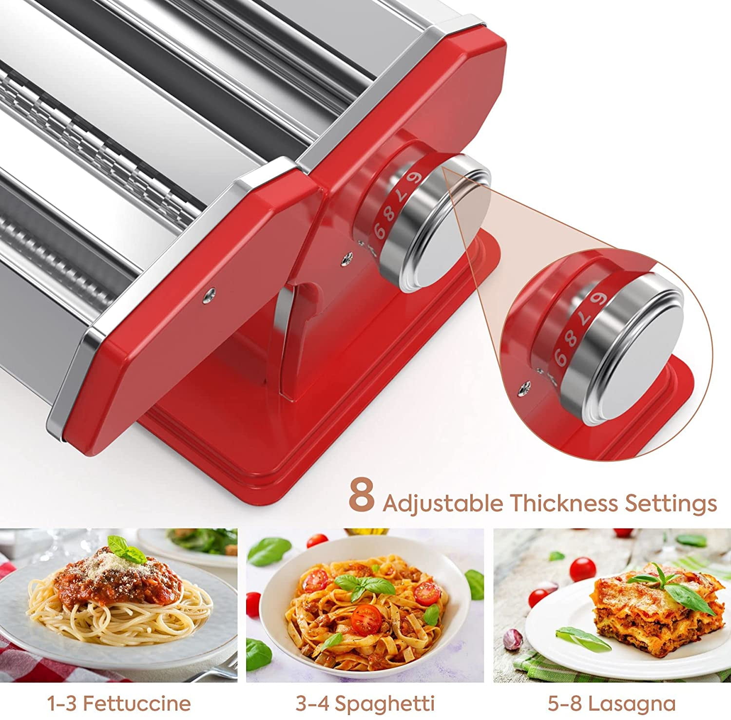 Oukaning Commercial Pasta Maker Nonstick Stainless Steel Manual Fresh Noodle  Making Machine Red 