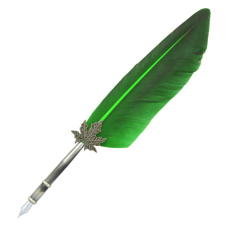 Feather Quill Pen Strong and Sturdy with Replaceable Nibs Engraved Nib  Convenient Feather ink for Birthday Decoration Green