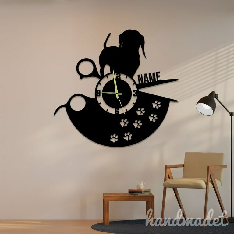 Handmadetneonsign Grooming Wall Clock Unique, Grooming Round Wall