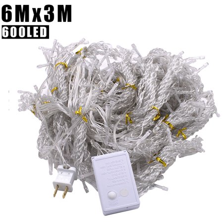 6M x 3M 600-LED Warm White Light Romantic Christmas Wedding Outdoor Decoration Curtain String Light US Standard Warm White ZA000931