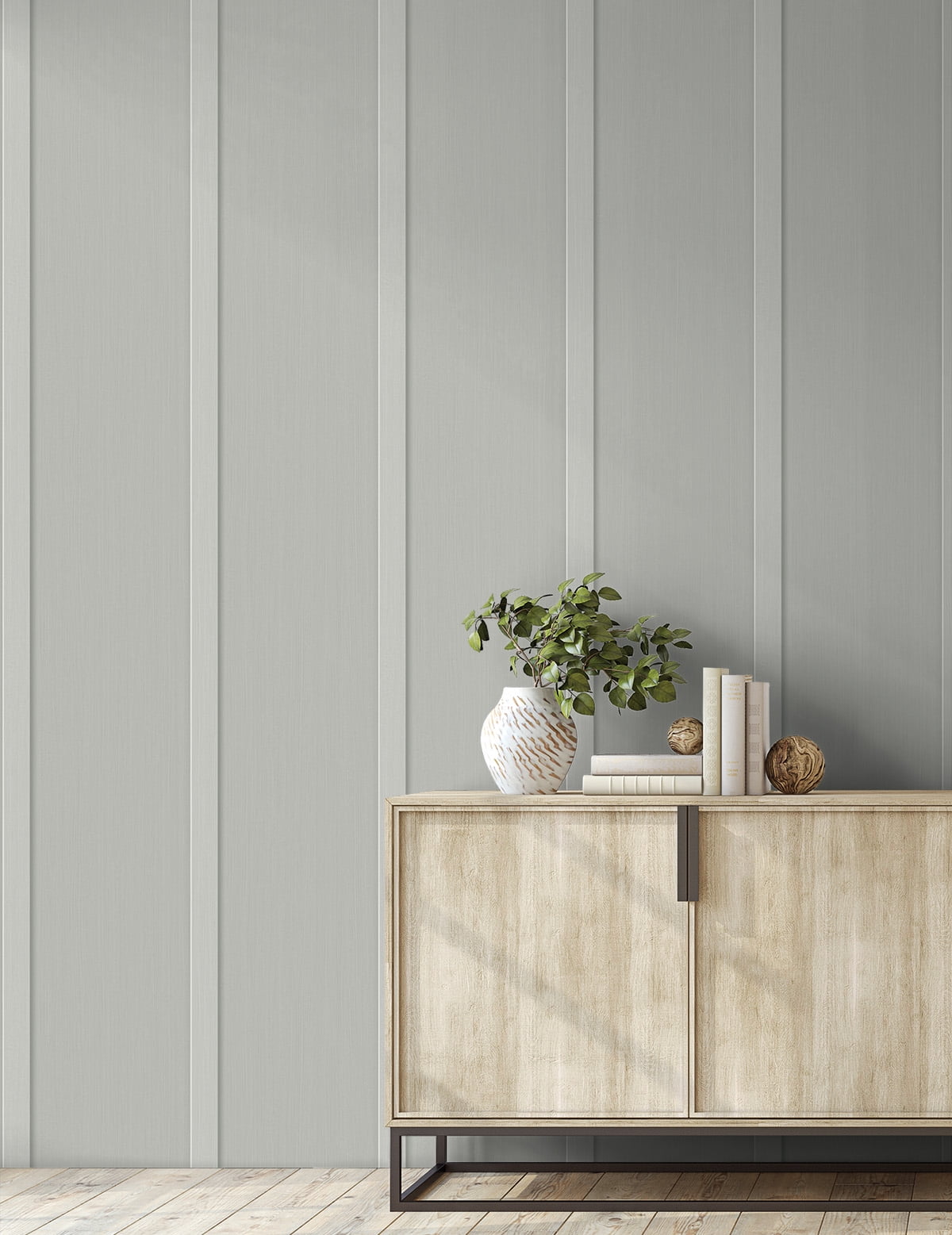 NextWall Harbor Grey Faux Board & Batten Peel and Stick Wallpaper