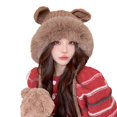 thumbnail image 2 of Autumn Winter Women Beanie Hat Cute Ears Fixing Rope Solid Color Ear Protection Windproof Korean Style Fluffy Knitting Hat for Daily Wear, 2 of 8