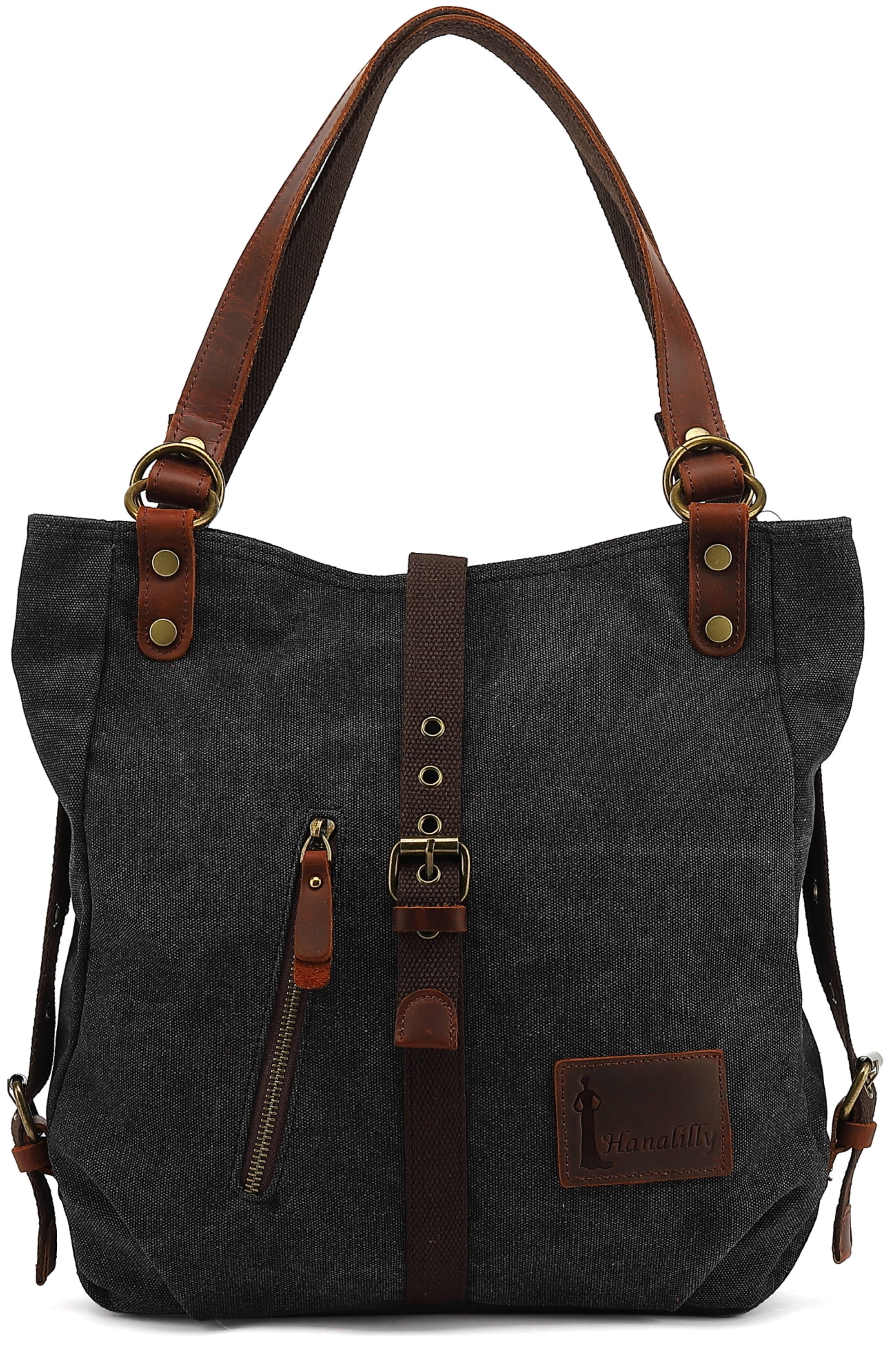 Hanalilly Handbag Shoulder Bag, Black Convertible Backpack Purse Tote ...