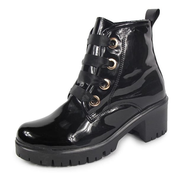 Botas Dama Mujer Charol Negro Tacón Ancho Casuales negro 23 Incógnita 088D94