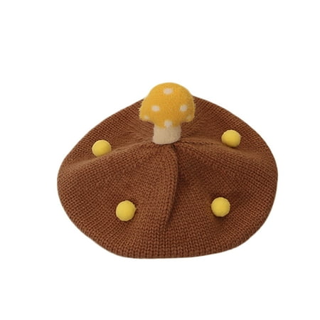 

Toddler Girl Boy Mushroom Beret Hat Fall Winter Warm Woolen Knitted Beanie Cap Photo Prop Halloween Christmas Hat