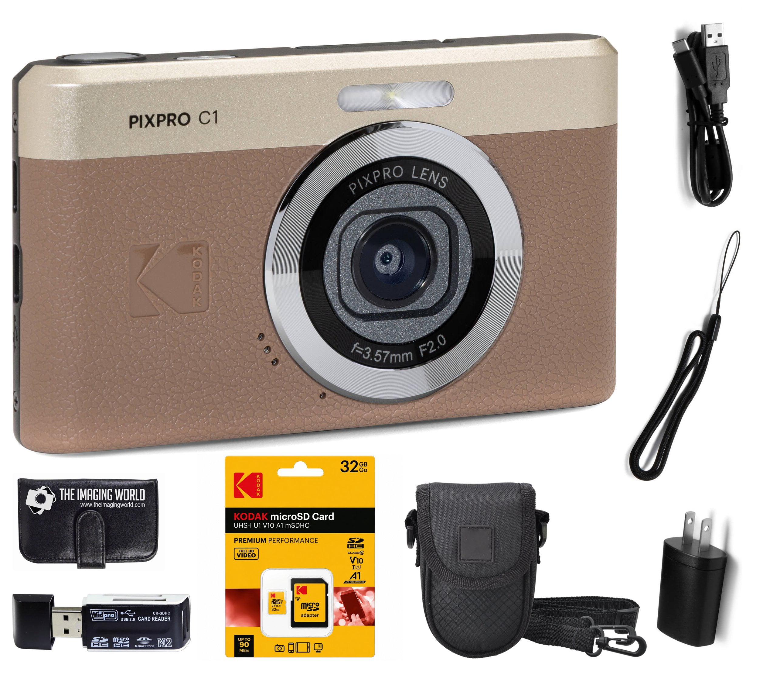 Kodak PIXPRO C1 Compact Digital Camera Brown + 32GB Memory Card +