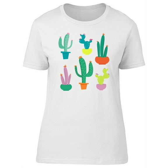 Cute Colorful Cactus Plant Pots T-Shirt Women -Image by Shutterstock, Female Large