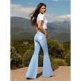 thumbnail image 4 of PAOLA RIBONI Women's Solid Faded Ripped Flare Leg Denim Pants in Classic Blue, Comfortable Casual Button Bell Bottom Jeans for Summer and Daily Activities, 4 of 11