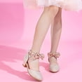 thumbnail image 6 of SERTG Girls Glitter Heel Sandals Kids Princess Dress Shoes Bow Dangling Crystal Adjustable Buckle Ankle Strap Round Toe Low Block Heel Wedding Party Performance Casual Wear Shoes(11.5-12 Years), 6 of 9