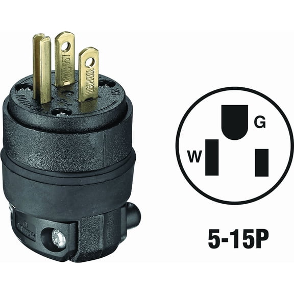 Leviton 515PR Cord & Plug in Black — UL Listed for US Residential Electrical Code Compliance, Drop-in NEC-Standard Wiring