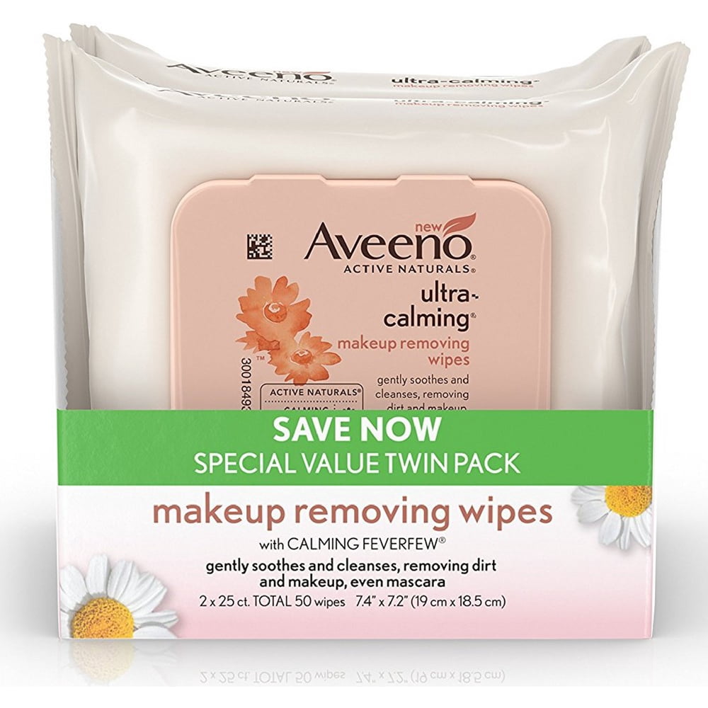 AVEENO UltraCalming Makeup Removing Wipes for Sensitive Skin, Twin