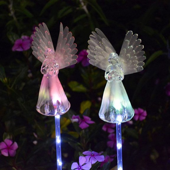 1 Pack Solar Angel Lights Outdoor for Cemetery Decorations, Garden Stake Light Multi-Color Changing LED Waterproof Lawn Decorative Light for Garden Yard Patio Cemetery Grave Decorations